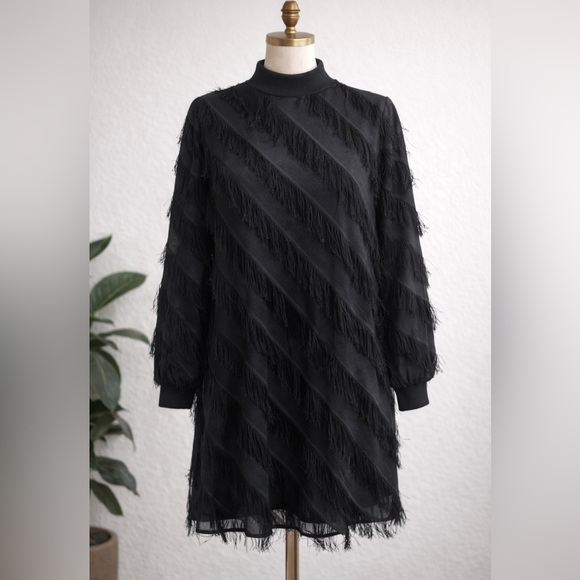 Y.A.S Dresses & Skirts - Elegant NWT Black Fringe Long Sleeve Midi Dress